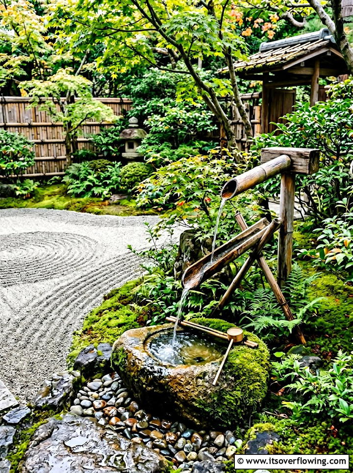 Bamboo water spout - 25 garden design ideas with water features