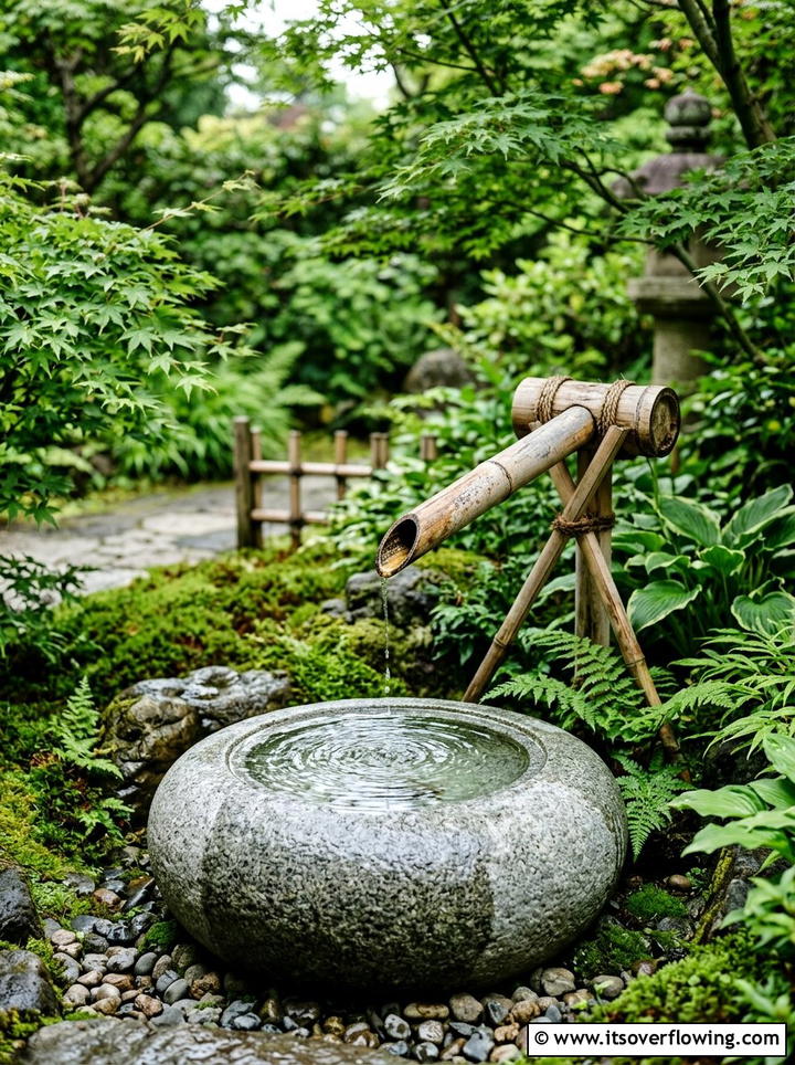 Bamboo water spout - 25 backyard decorating ideas with garden art