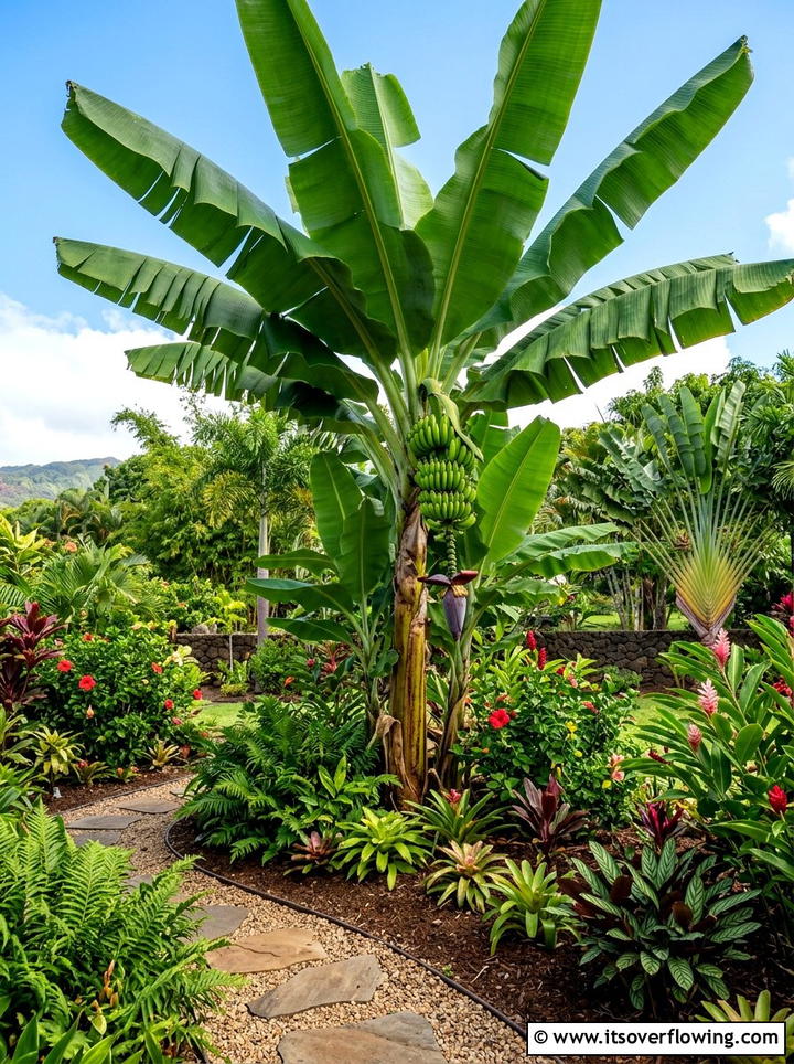Banana tree focal point - 25 garden design ideas with tropical foliage