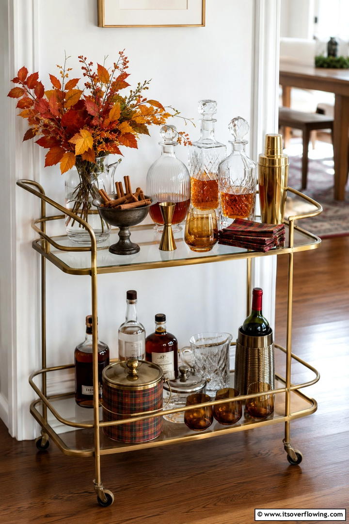 Bar Cart Autumn Entertaining Station - 50 Fall Decor Ideas for A Cozy Seasonal Refresh at Home