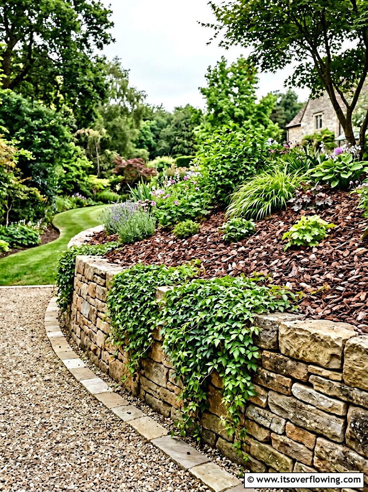 Bark Chip Retaining Wall - 25 cheap garden ideas with mulch