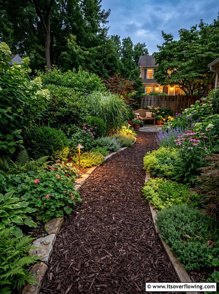 Bark Mulch Garden Walkway - 25 small garden ideas with narrow pathways