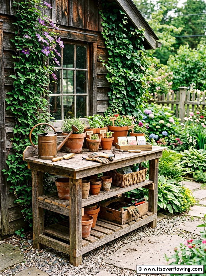 Barn wood potting bench - 25 garden decor ideas with reclaimed wood