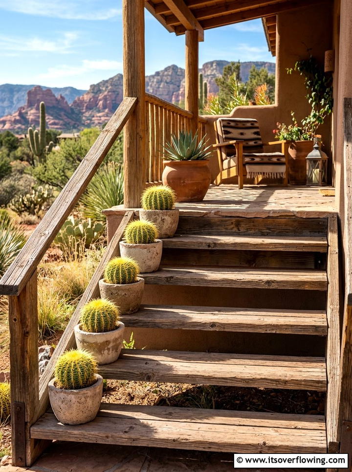 Barrel Cactus On Porch Stairs - 25 front porch ideas with drought tolerant plants
