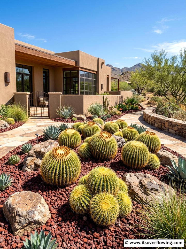 Barrel Cactus Rock Garden - 25 creative garden ideas with sculptural plants
