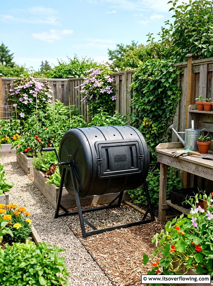 Barrel Compost Bin - 25 upcycled garden ideas with old barrels