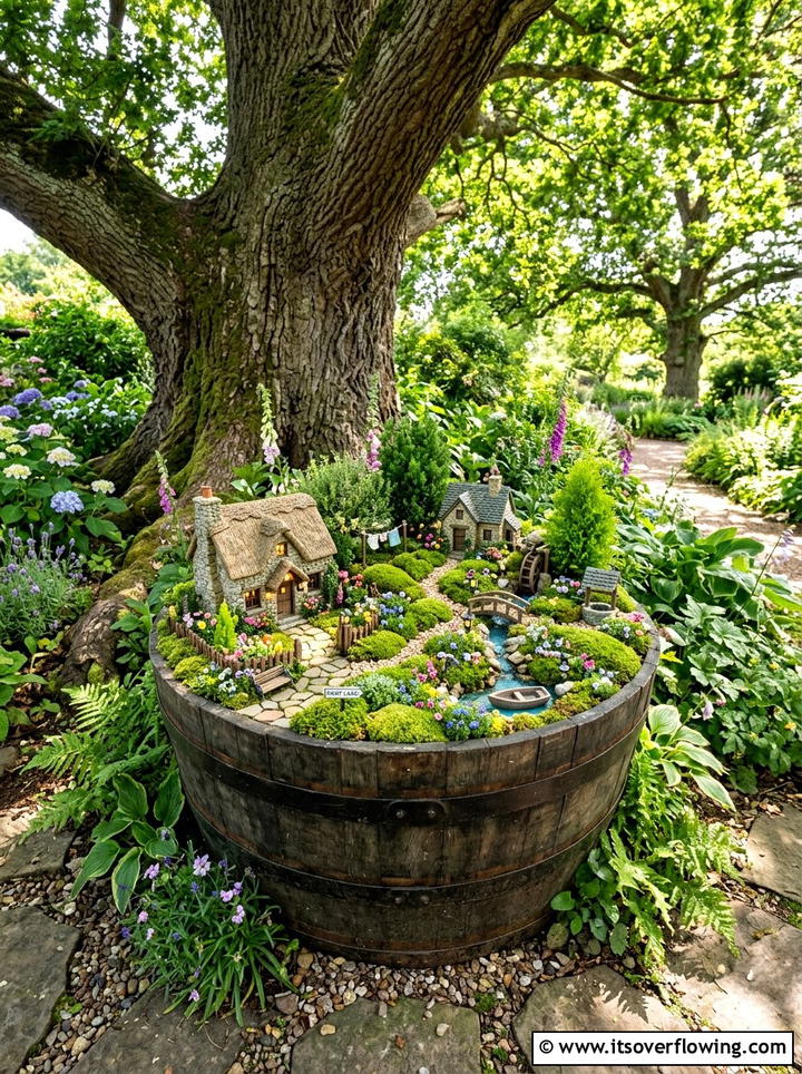 Barrel Fairy Garden - 25 garden decor ideas with barrels