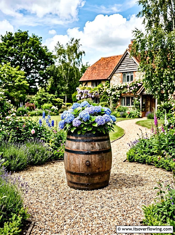 Barrel Flower Box - 25 upcycled garden ideas with flower boxes