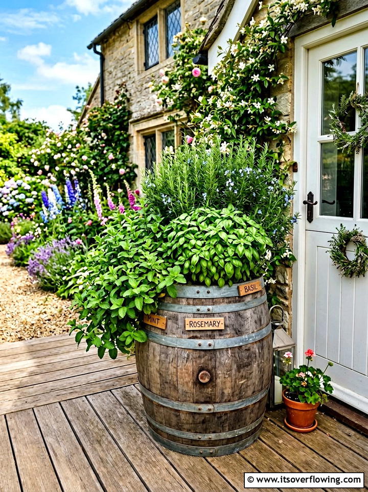 Barrel Herb Garden - 25 upcycled garden ideas with old barrels