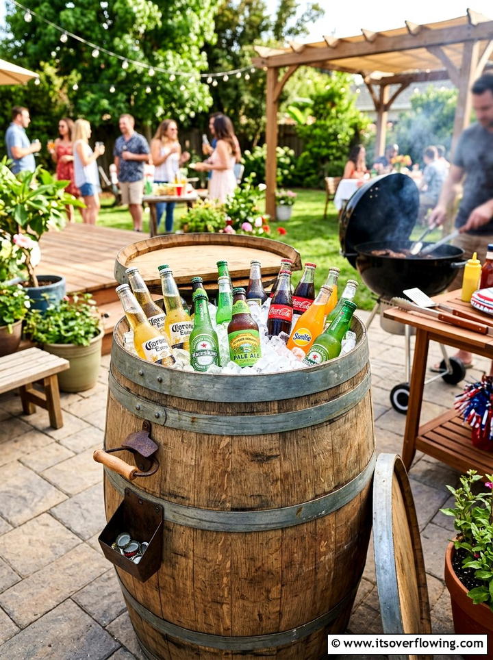Barrel Ice Chest - 25 upcycled garden ideas with old barrels