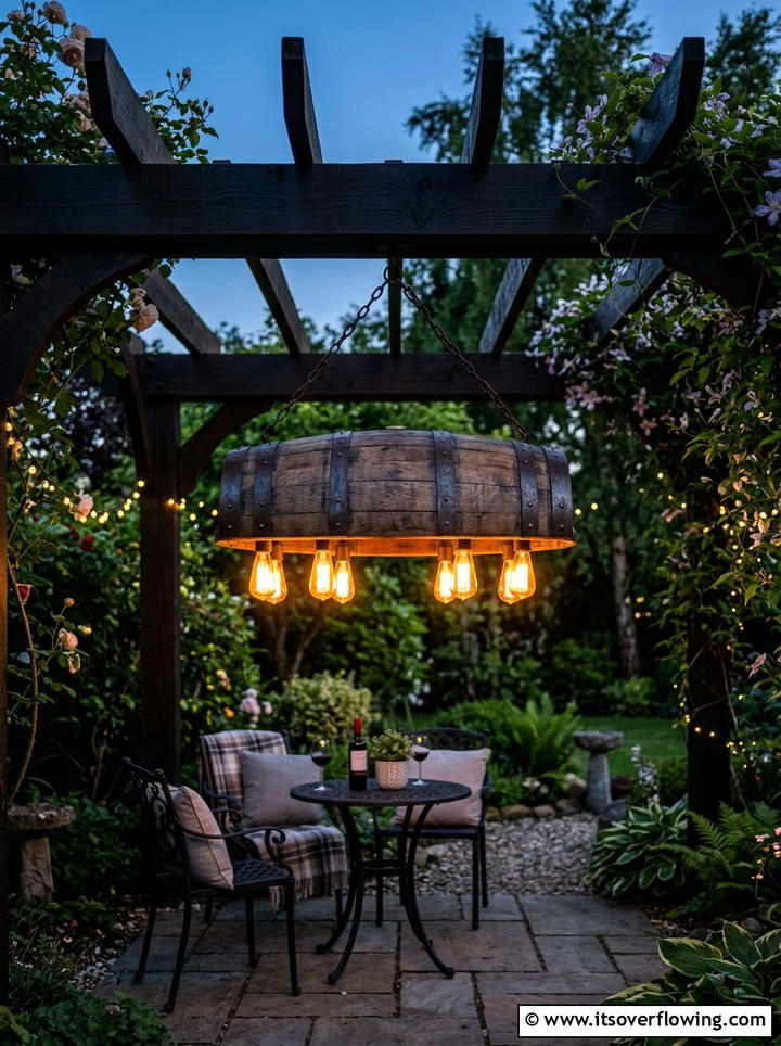 Barrel Lighting Fixture - 25 upcycled garden ideas with old barrels