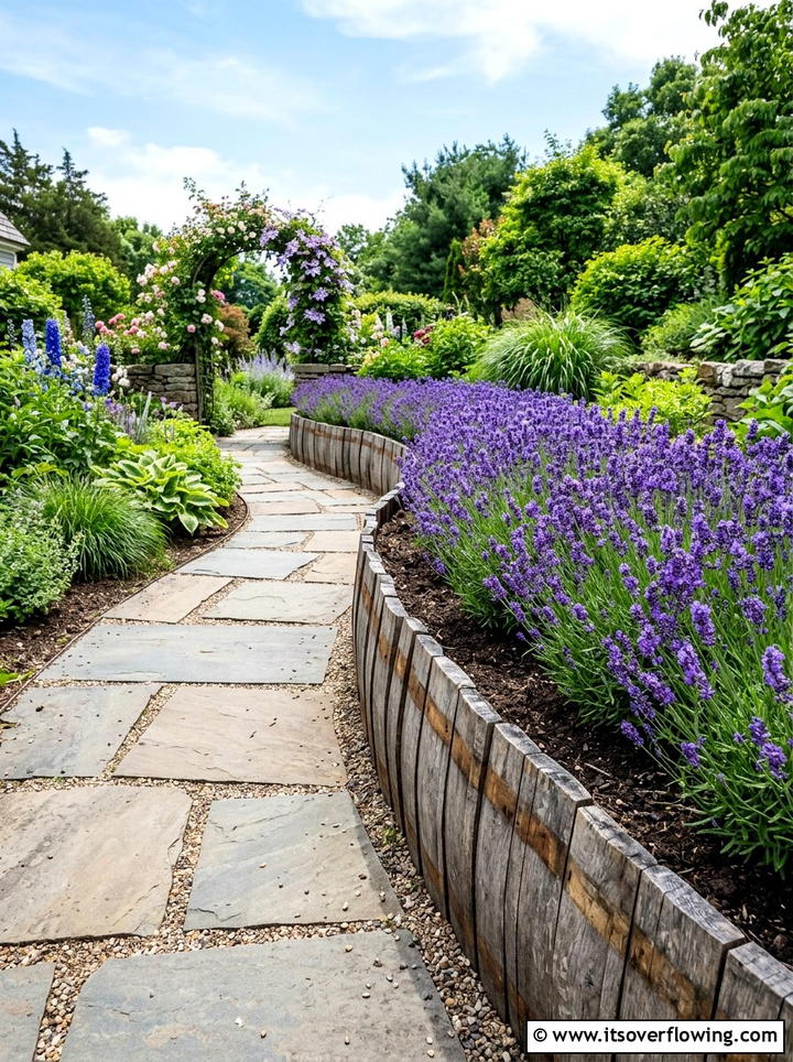 Barrel Pathway Edging - 25 garden decor ideas with barrels
