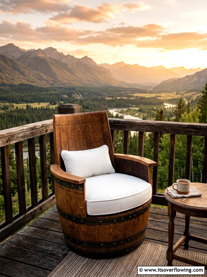 Barrel Patio Chair - 25 upcycled garden ideas with old barrels