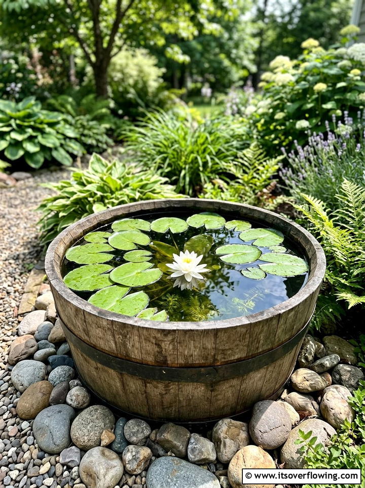 Barrel Planter Water Lily Pond - 25 backyard ideas with barrel planter