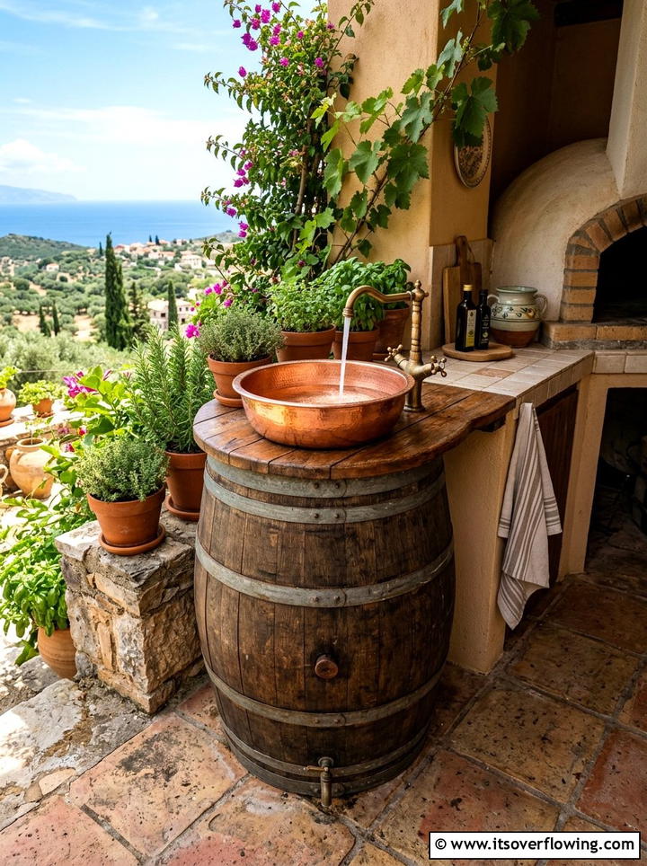 Barrel Sink - 25 upcycled garden ideas with old barrels