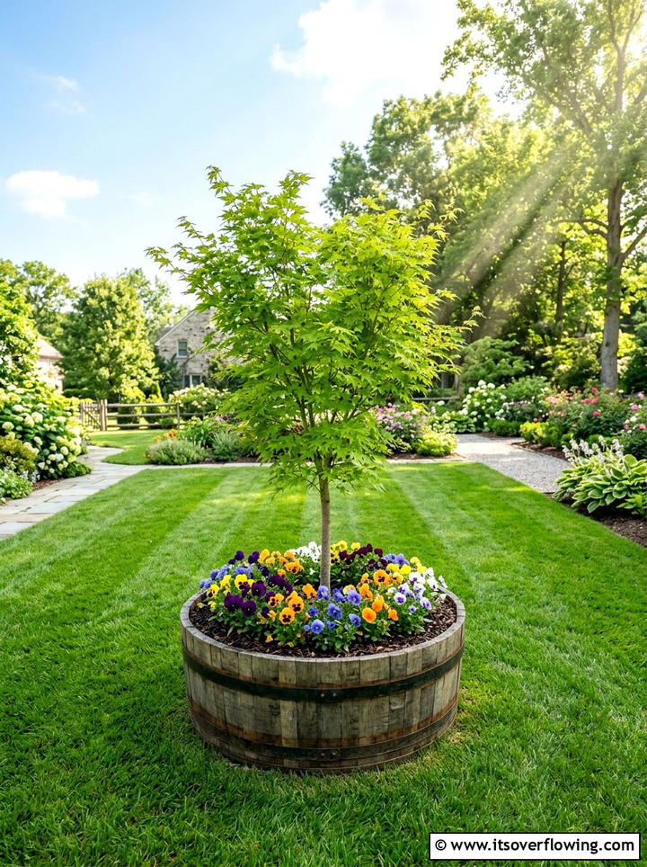 Barrel Tree Ring - 25 garden decor ideas with barrels
