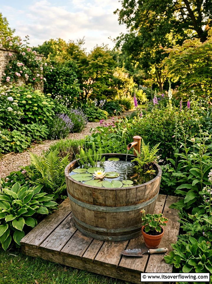 Barrel water feature - 25 reusing old things ideas for garden