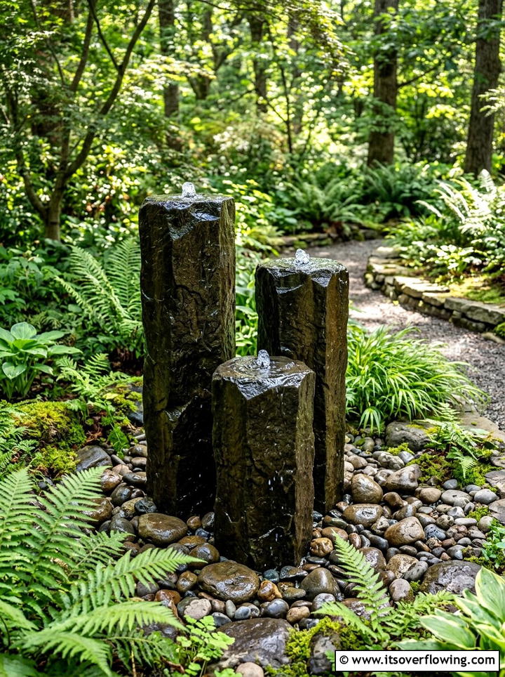 Basalt column water feature - 25 garden ideas with fountain