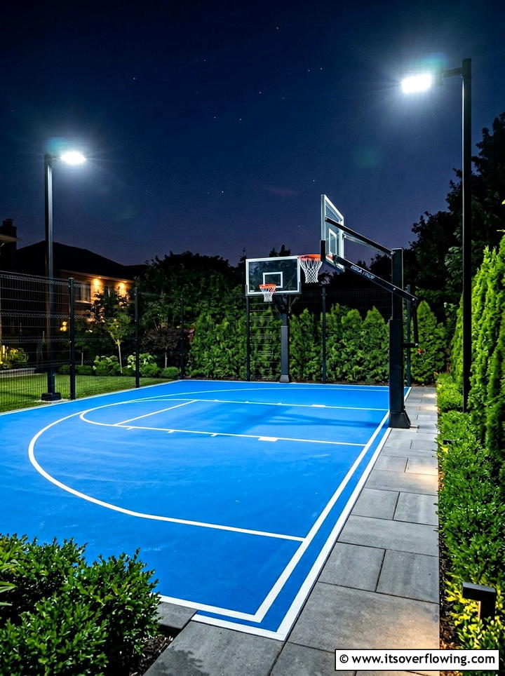 Basketball court with lighting - 25 backyard ideas with sports court