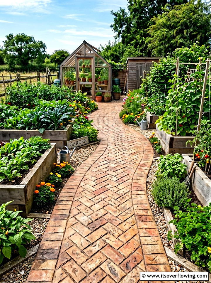 Basketweave Brick Path - 25 backyard ideas with stamped concrete