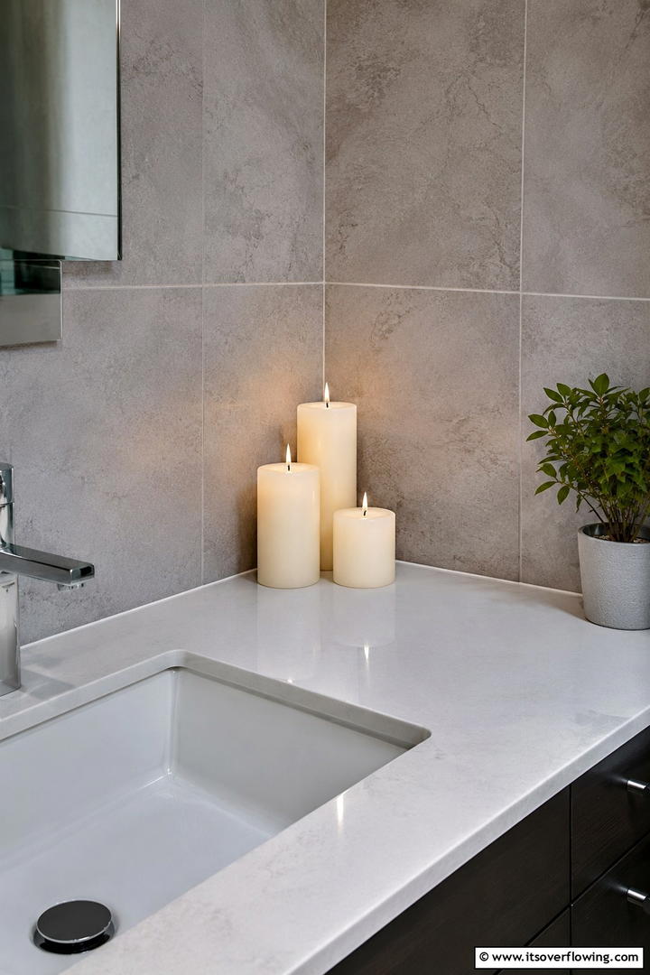 Bathroom Counter Candle Group - 50 Minimalist Fall Decor Ideas to Upgrade Spaces Now