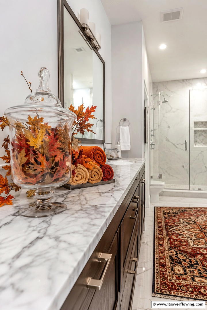 Bathroom Countertop Arrangement - 50 Fall Leaves Decor Ideas to Brighten Autumn Rooms