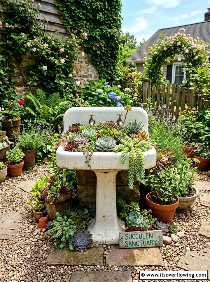 Bathroom Sink Garden - 25 upcycled garden ideas with succulent planters