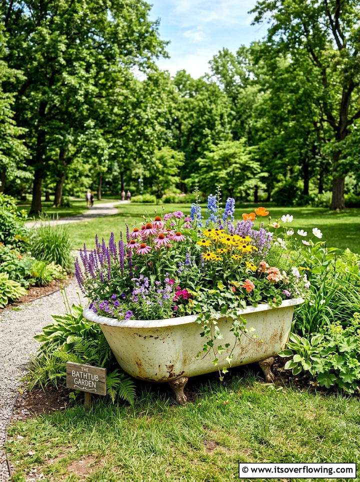 Bathtub Flower Bed - 25 recycled garden ideas for community spaces