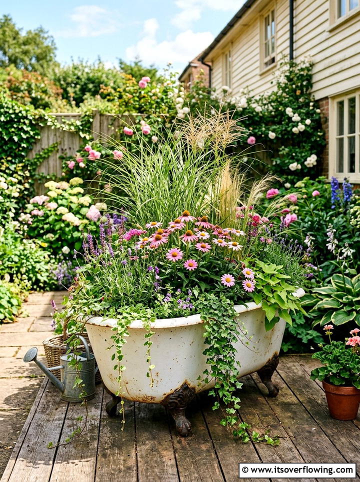 Bathtub Flower Bed - 25 reusing old things ideas for flower garden