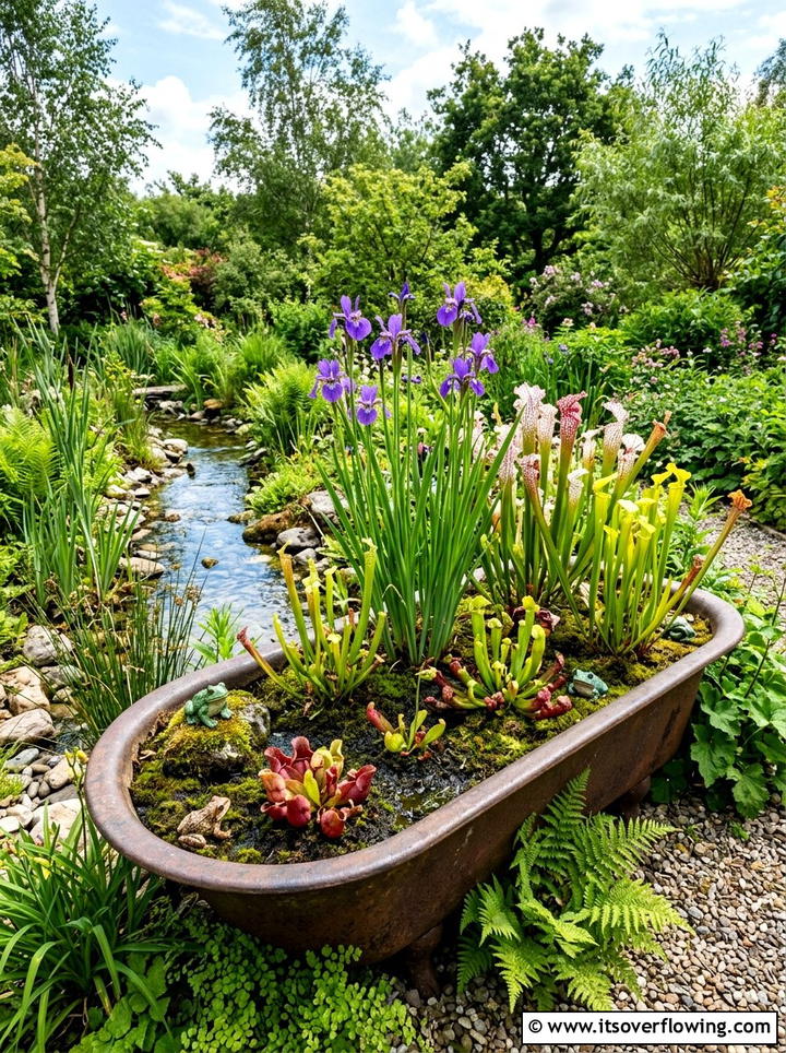 Bathtub bog garden - 25 upcycled garden ideas with old bathtubs