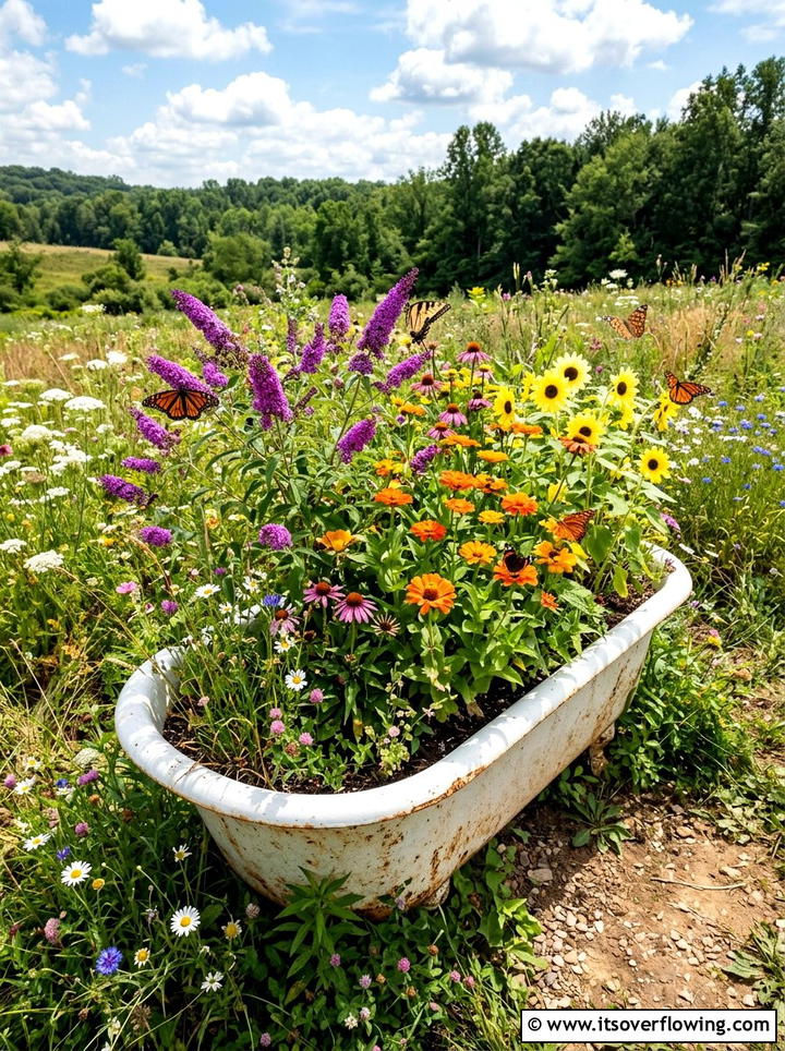 Bathtub butterfly garden - 25 upcycled garden ideas with old bathtubs