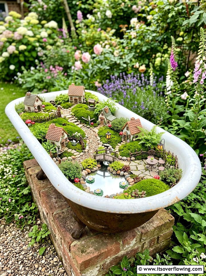 Bathtub fairy garden - 25 upcycled garden ideas with old bathtubs