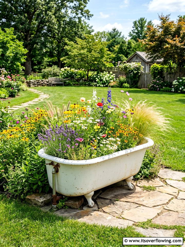 Bathtub garden bed - 25 cheap garden ideas with repurposed containers