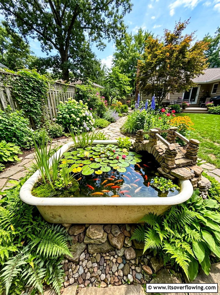 Bathtub goldfish pond - 25 upcycled garden ideas with old bathtubs