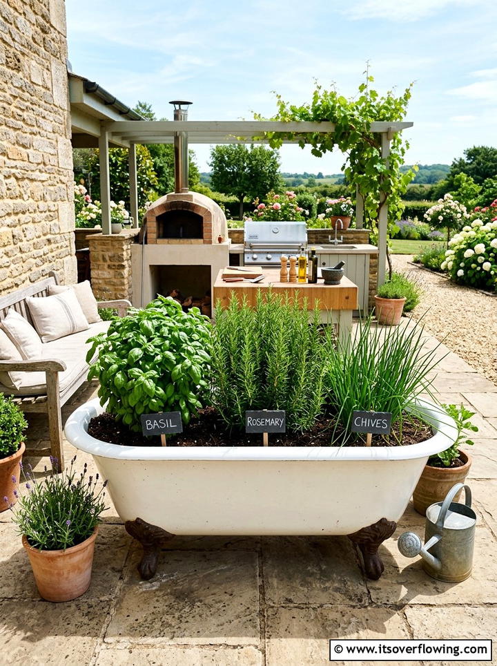 Bathtub herb garden - 25 upcycled garden ideas with old bathtubs