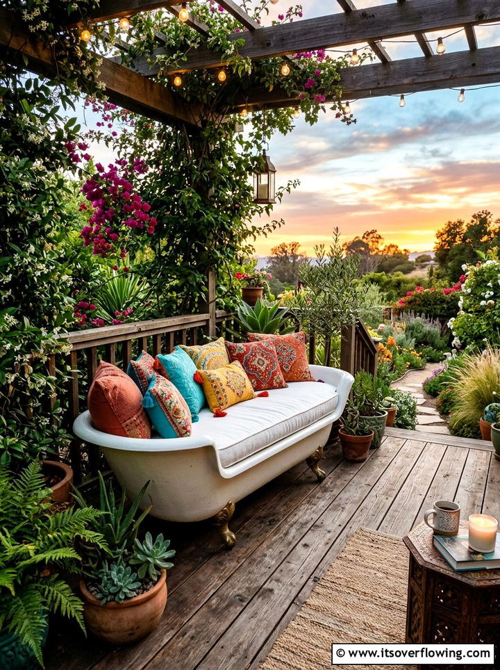 Bathtub outdoor sofa - 25 upcycled garden ideas with old tubs
