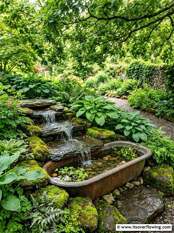 Bathtub water fountain - 25 upcycled garden ideas with old bathtubs