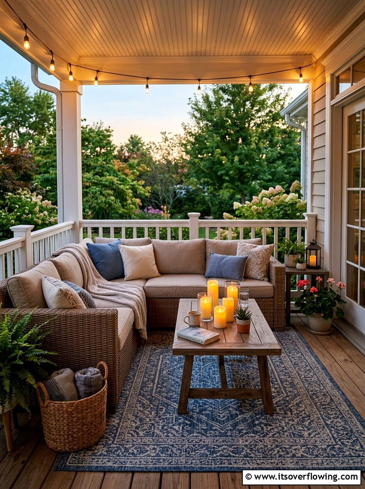 Battery operated candle - 25 front porch decor ideas with layered lighting