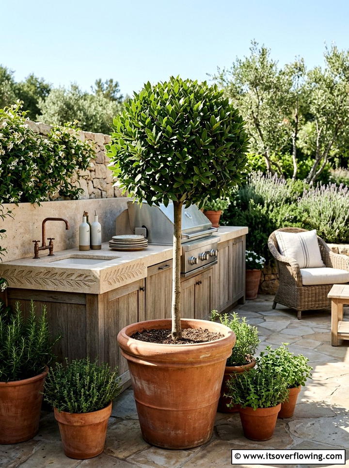 Bay Laurel Herb Patio - 25 backyard decorating ideas with potted trees