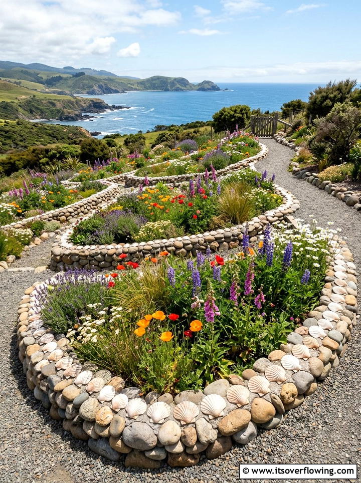 Beach stone and scallop shell perimeter - 25 garden ideas with shell borders
