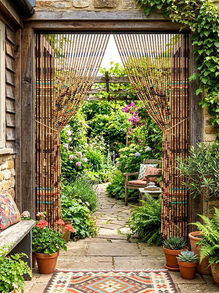 Bead Door Curtain - 25 backyard decorating ideas with boho accents