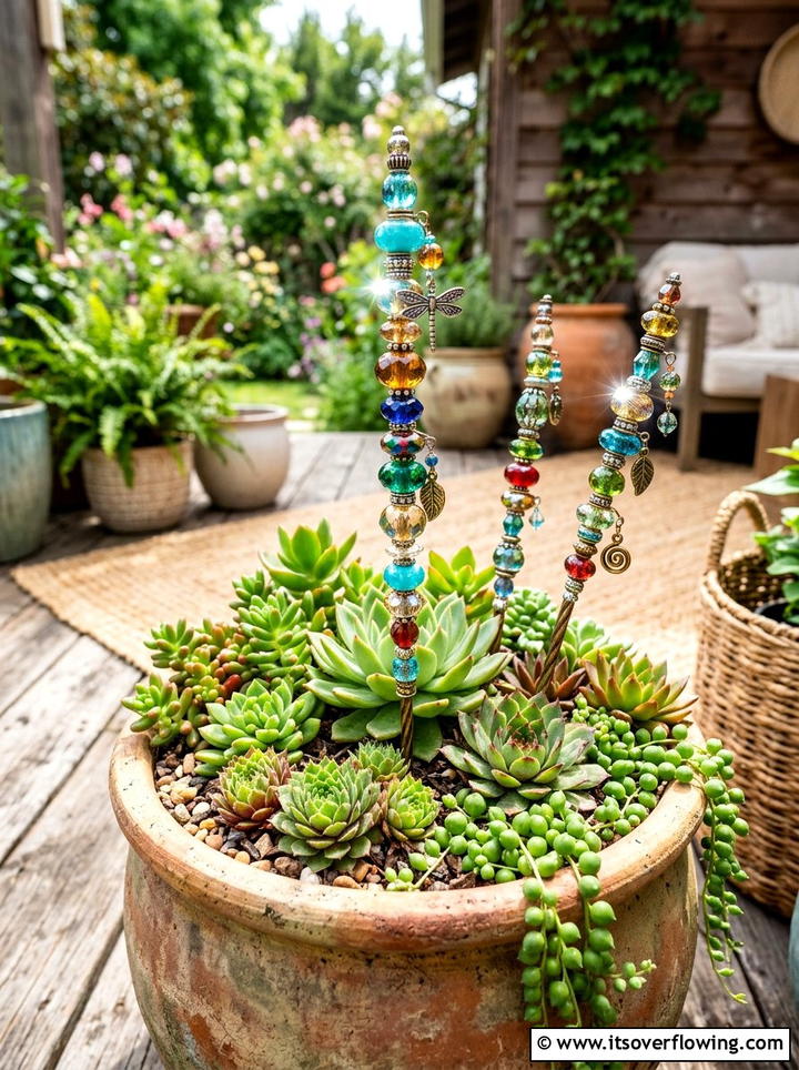 Beaded garden stake - 25 garden ideas with decorative stakes