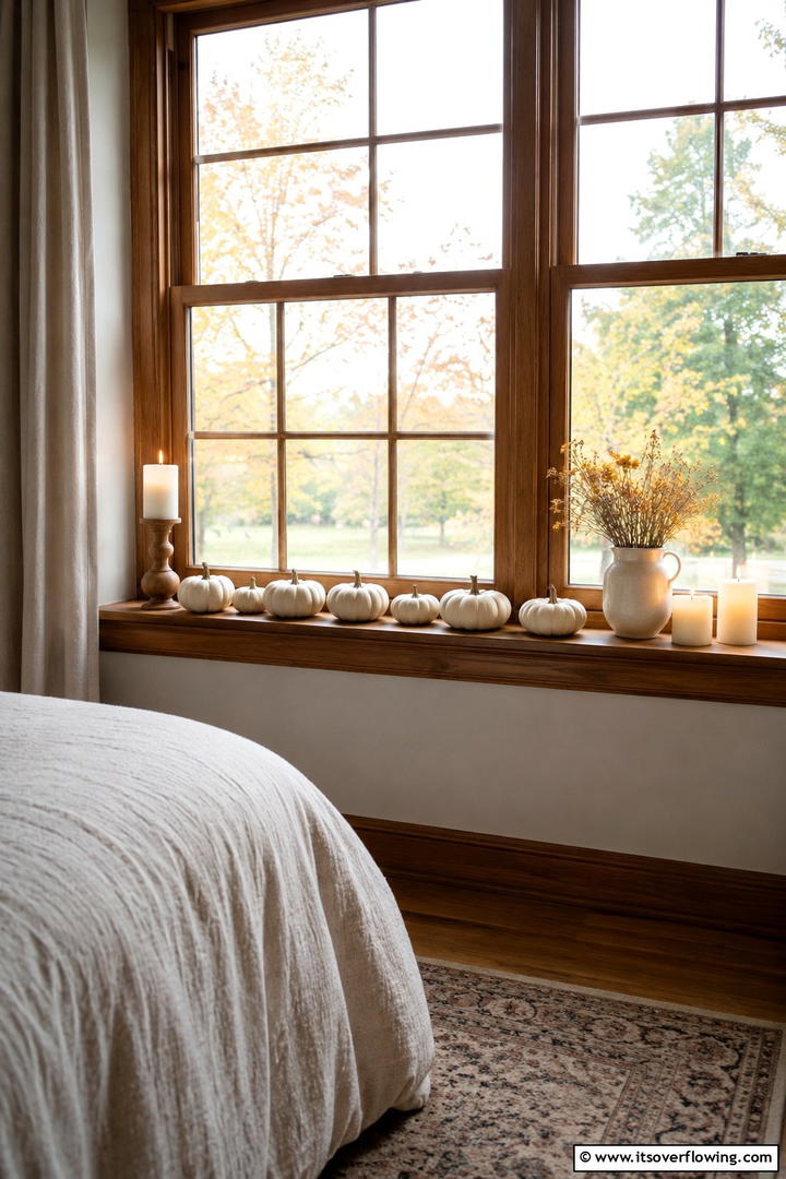 Bedroom Windowsill Autumn Arrangement - 50 Fall Decor Ideas for A Cozy Seasonal Refresh at Home