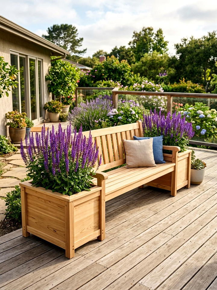 Bench With Planters - 25 backyard decorating ideas diy