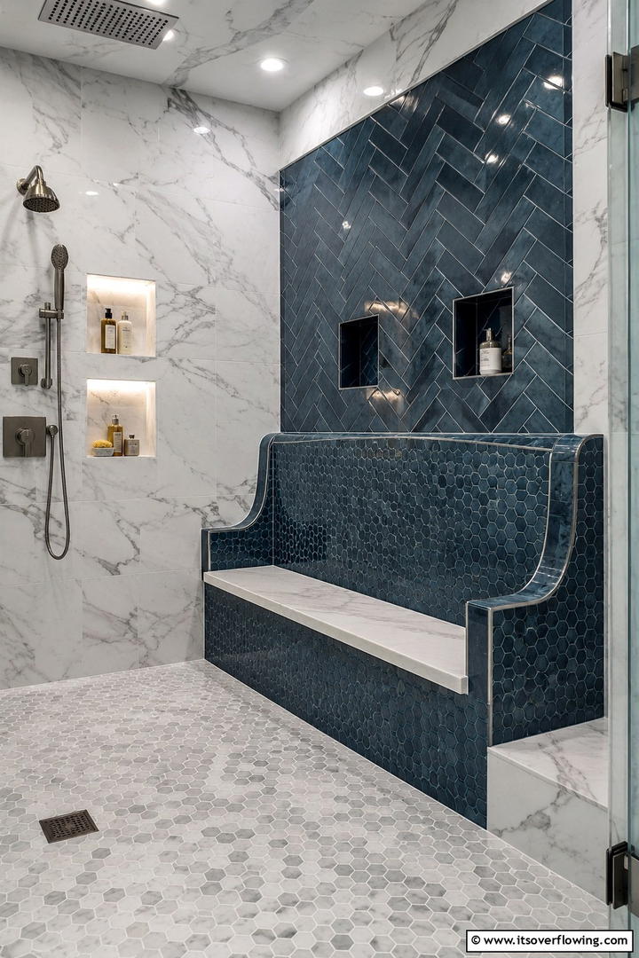 Bench with Backrest Support - 30 Shower Bench Ideas for Functional Bathroom Designs