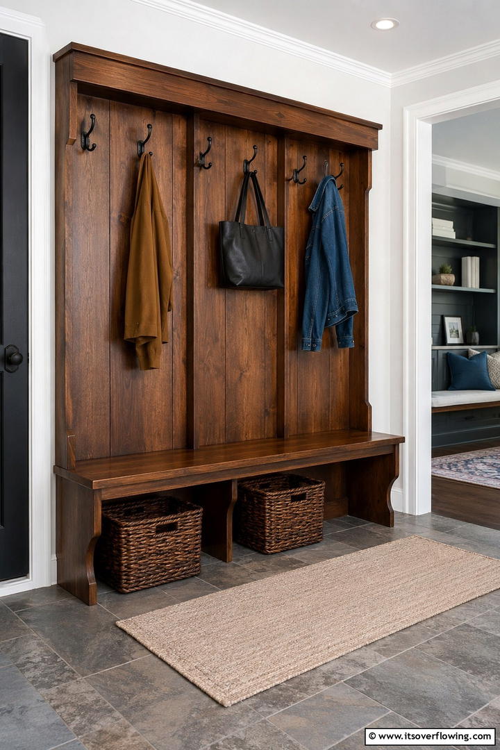 Bench with Integrated Hooks - 30 Functional Mudroom Bench Ideas for Organized Entryways