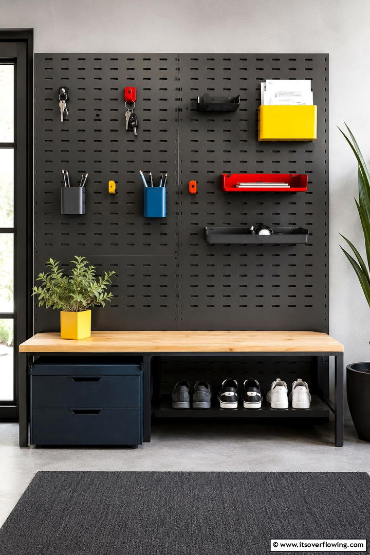 Bench with Magnetic Accessories - 30 Functional Mudroom Bench Ideas for Organized Entryways
