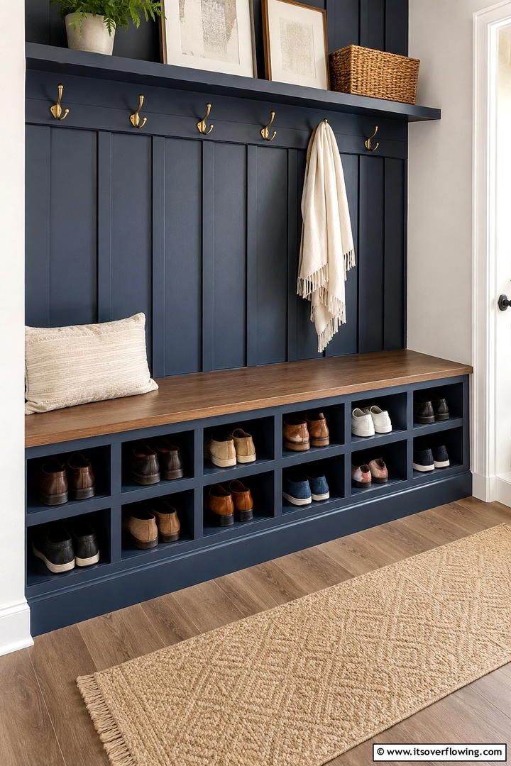 Bench with Shoe Organizer - 30 Functional Mudroom Bench Ideas for Organized Entryways