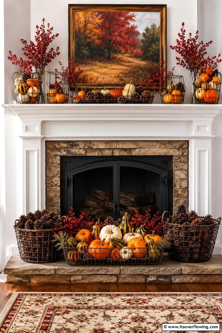 Berry Basket Hearth Collection - 50 Fall Fireplace Decor Ideas to Warm Autumn Gatherings