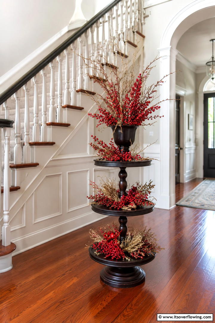Berry and Branch Display - 50 Fall Tiered Tray Decor Ideas for Festive Shelves